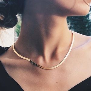24K Gold Snake Herringbone Chain Necklace